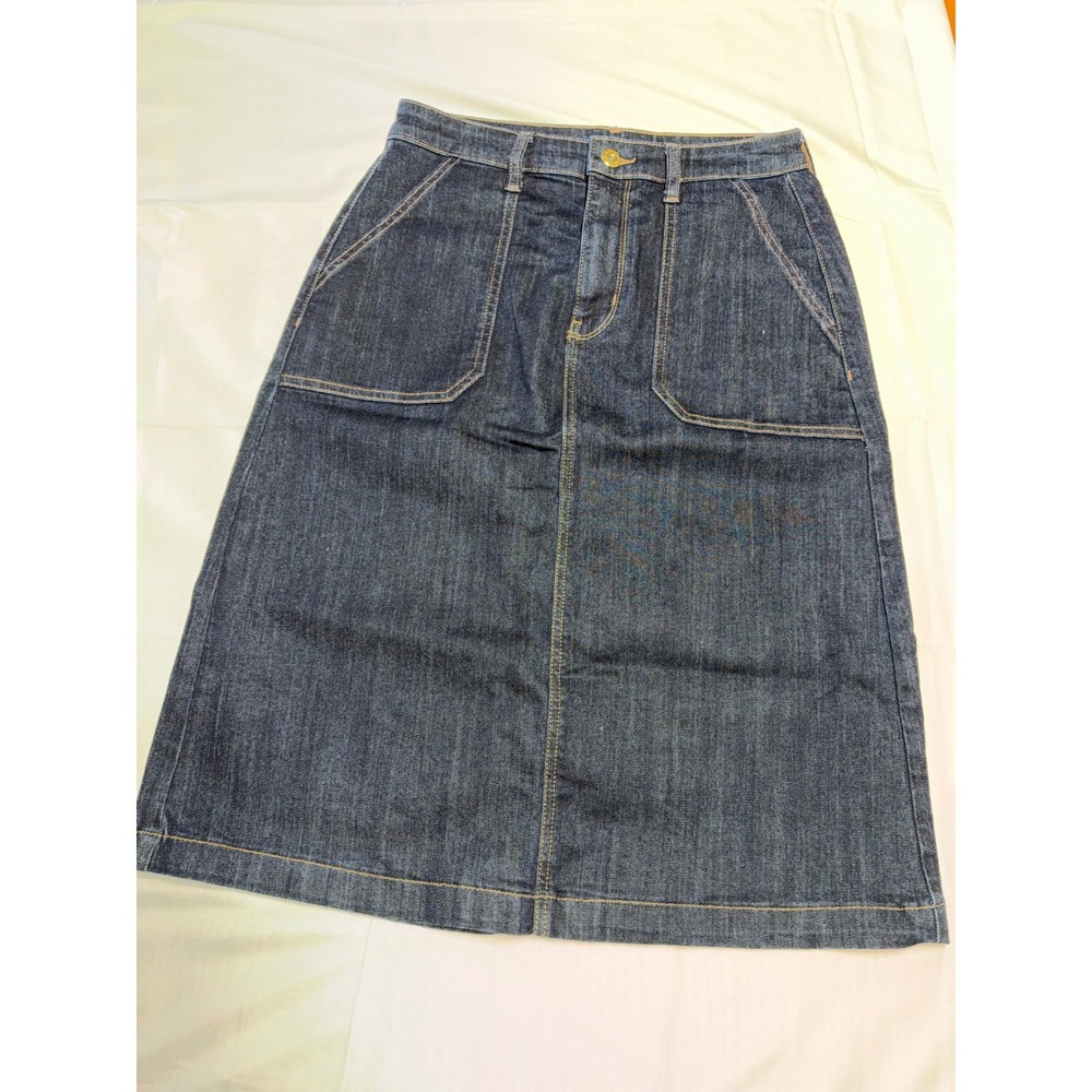 St. John's Bay Women's Size 8 Dark Wash Denim Midi Skirt A-Line Utility Pockets
